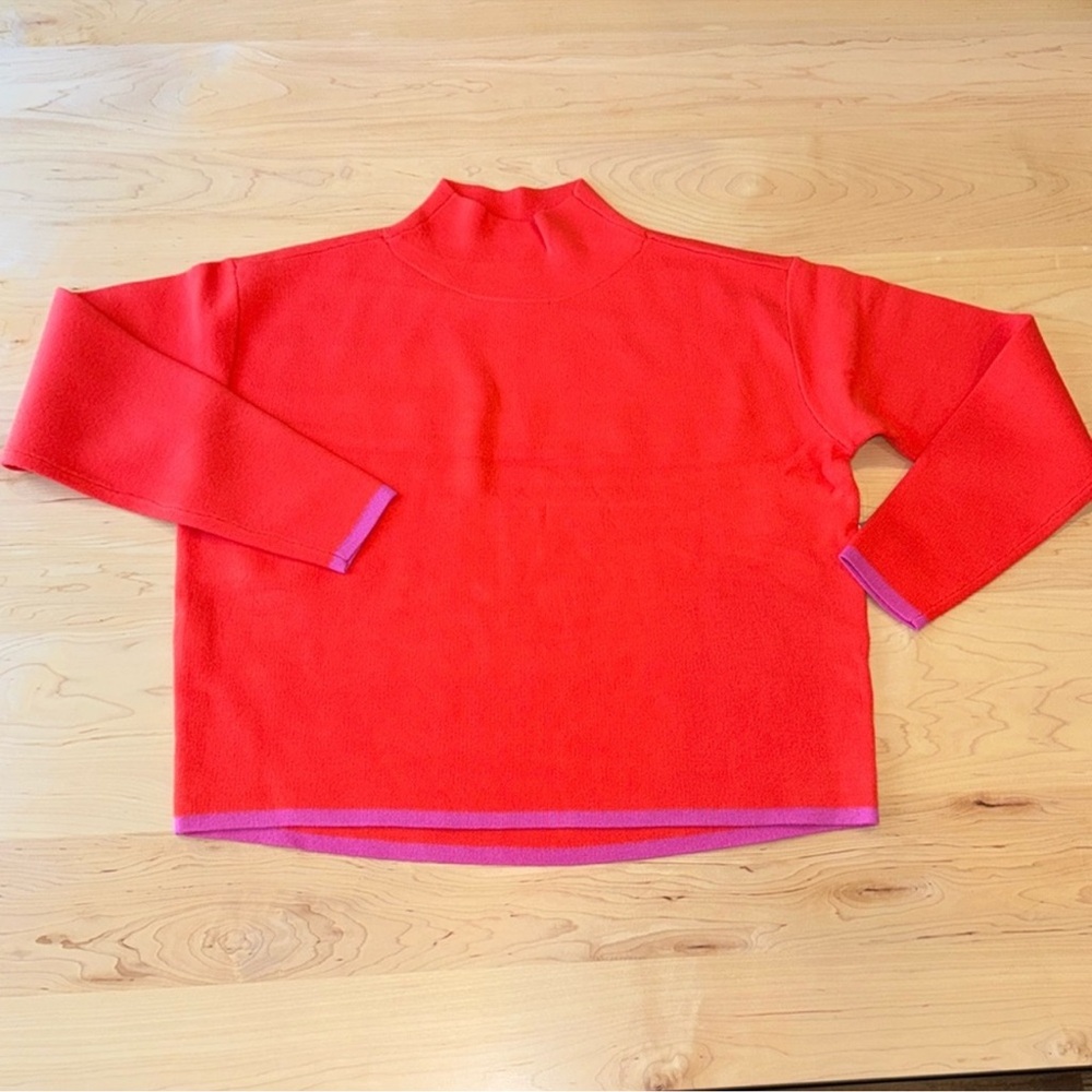 Anthropologie Red Cowl Neck Sweater with Pink Trim